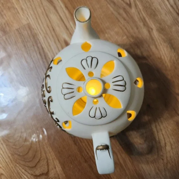 Partylite Tea Pot Tealight Candle Holder Luminary Porcelain Bisque Fairy - Picture 4 of 6